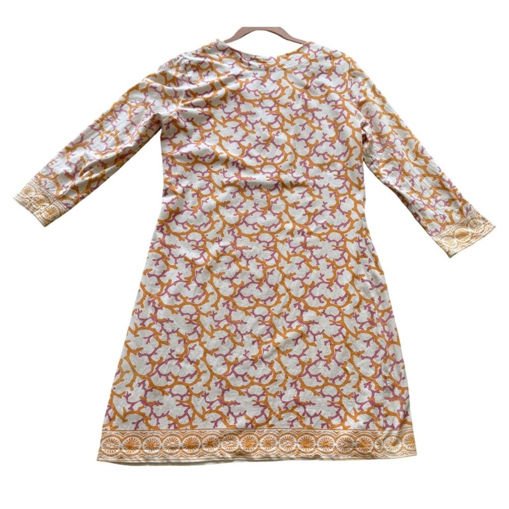 Barbara Gerwit Womens Tunic Dress Orange Purple Coral Print L 3/4 Sleeve Beachy - Picture 4 of 6